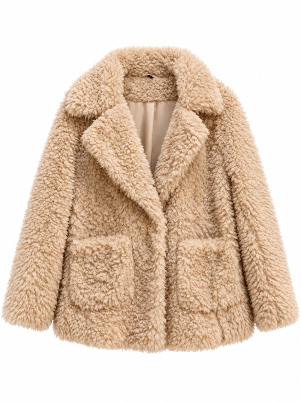 H&M Beige Teddy Sherpa Faux Shearling Jacket Coat Size M